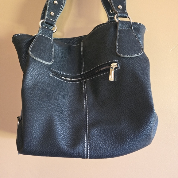 B. Lush Black Shoulder Bag With Rivet Accents - Picture 2 of 9